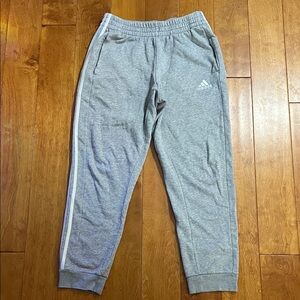 Adidas Essentials 3 Stripe Fleece Pants Size M Gray Athletic Athleisure Workout